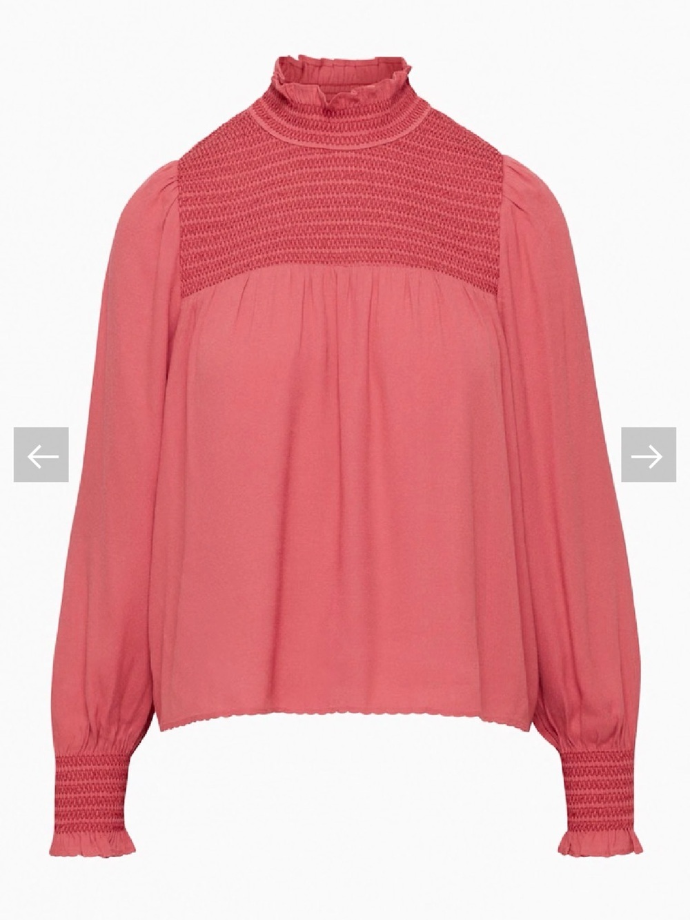 WILFRED (Aritzia) Nessie Smocked High-Neck Long-Sleeve Top in Rosy Red - S - EUC